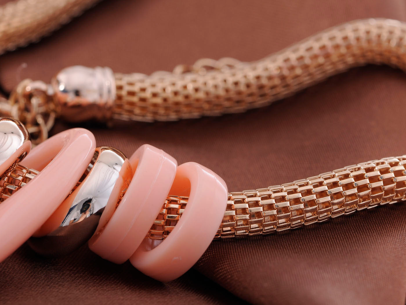 Retro Ring Light Pink Circle Layered Necklace