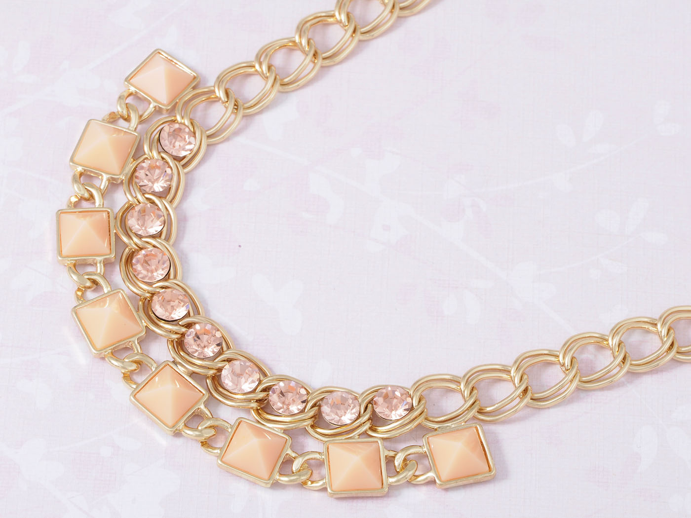 Pink Peach Bead Square Collar Necklace