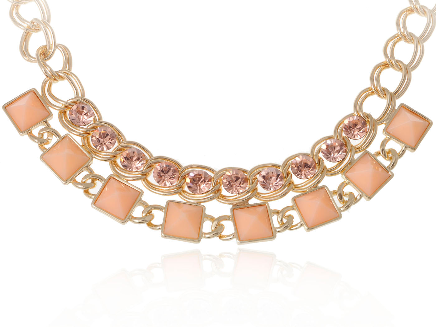 Pink Peach Bead Square Collar Necklace