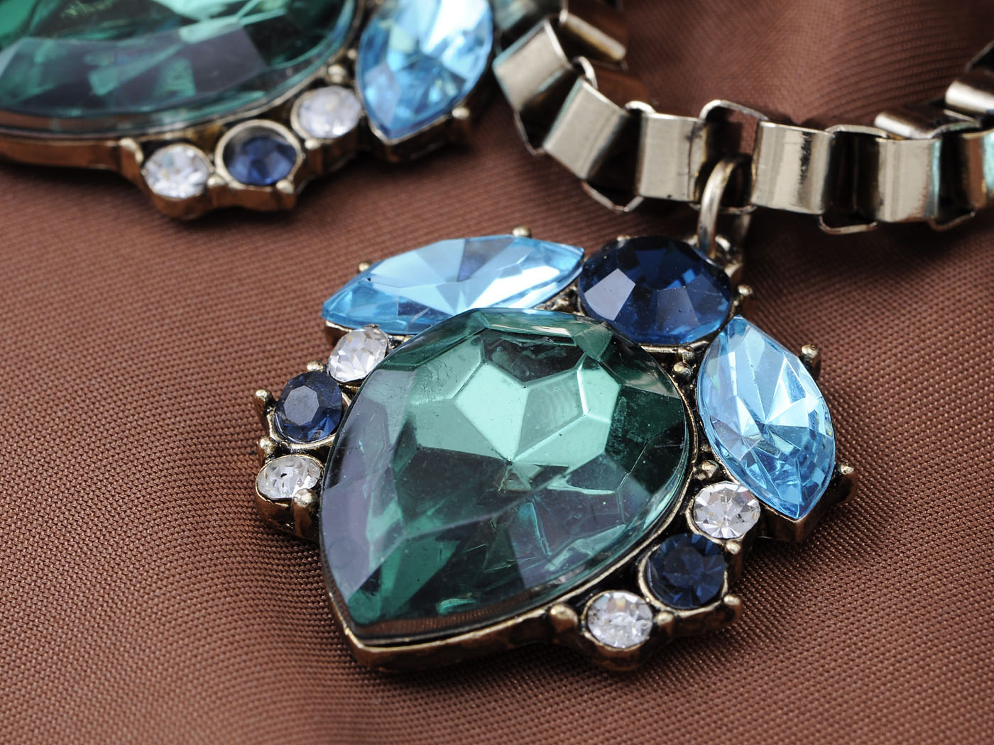 Bronze D Various Blues Sapphire Teardrop Dangle Necklace