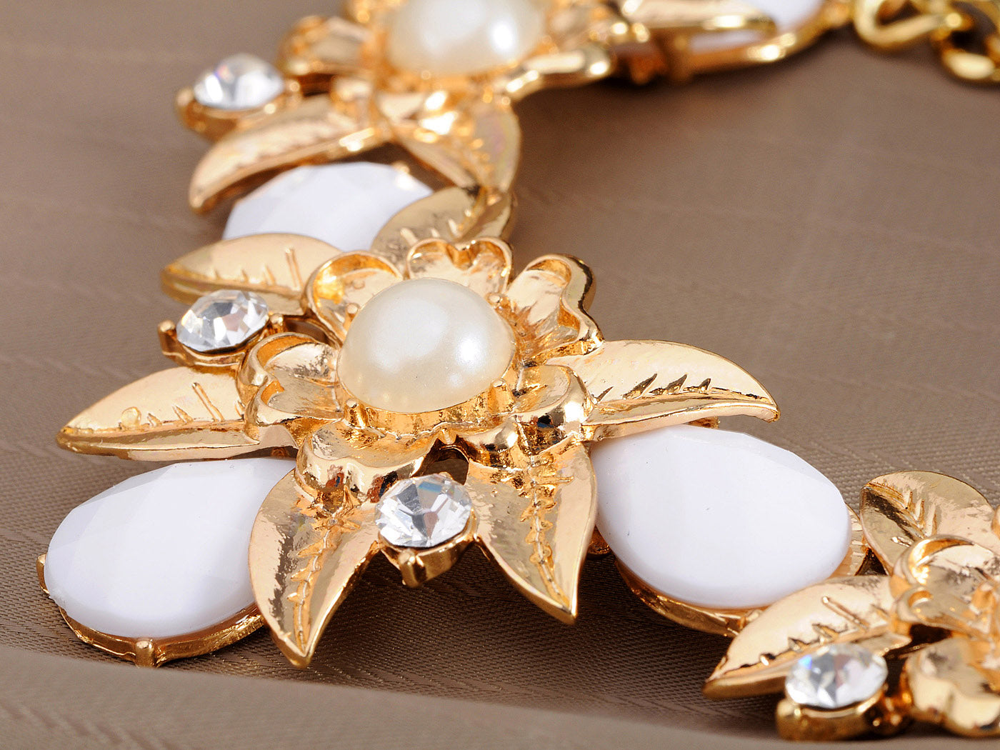 White Beaded Pearl And Embellished Necklace