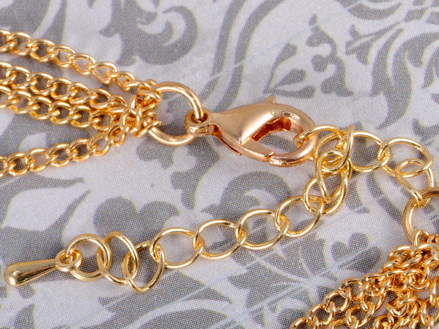 Vintage Boho Gold D Circle Rings Thin Multi Chain Tassel Necklace