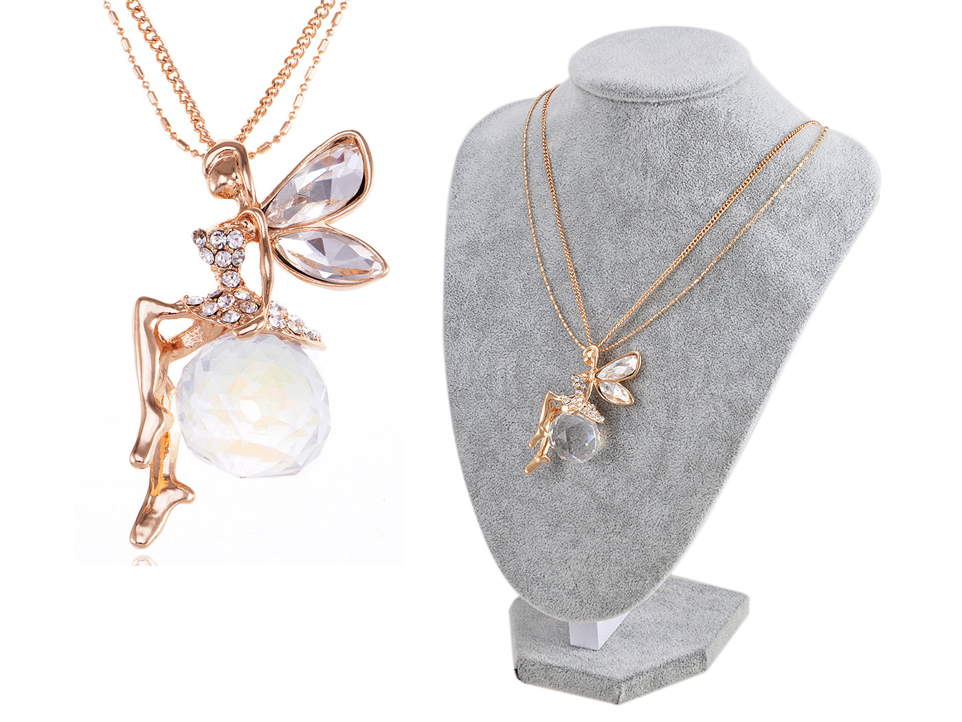 Silver Pink Enamel Pixie Fairy Angel Pendant Necklace - ALILANG.COM
