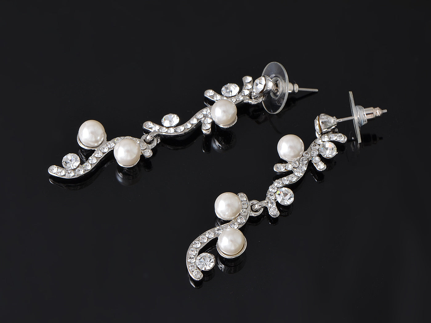 Silver S Shape Pearl Bead Necklace Bracelet Earrings Jewelry Set