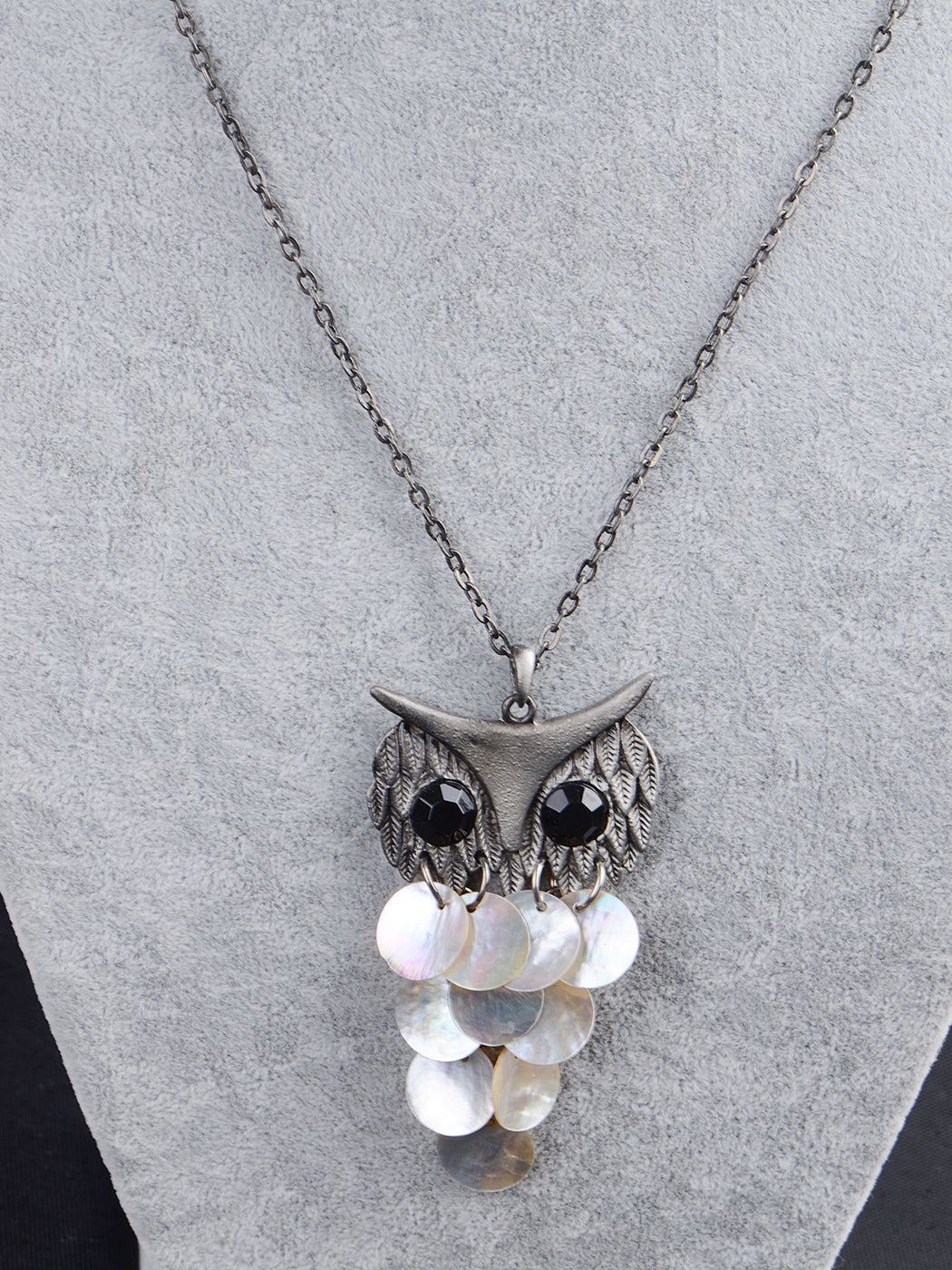 Silver Sea Shell Body Hooting Owl Brass Necklace Pendant