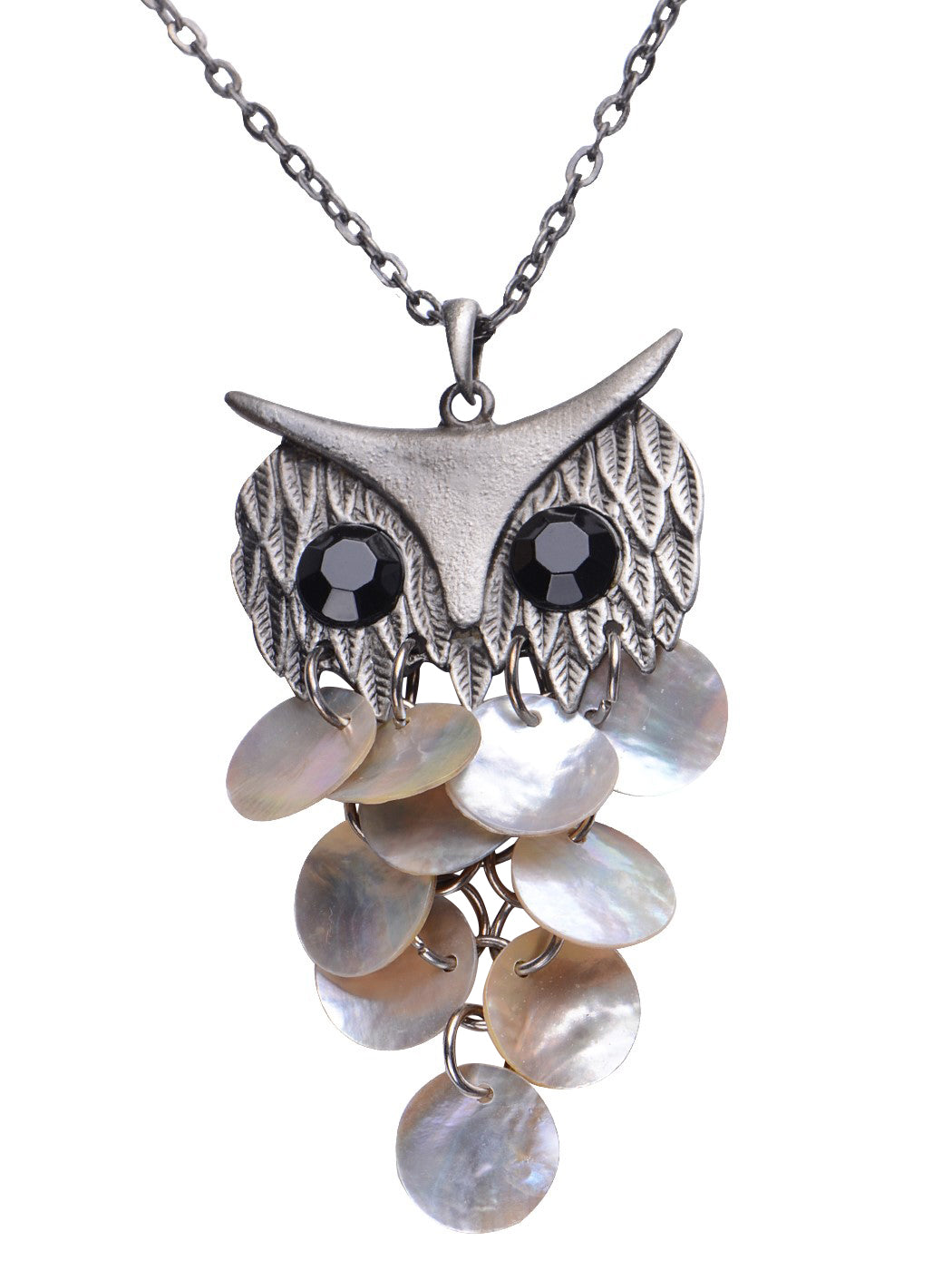 Silver Sea Shell Body Hooting Owl Brass Necklace Pendant