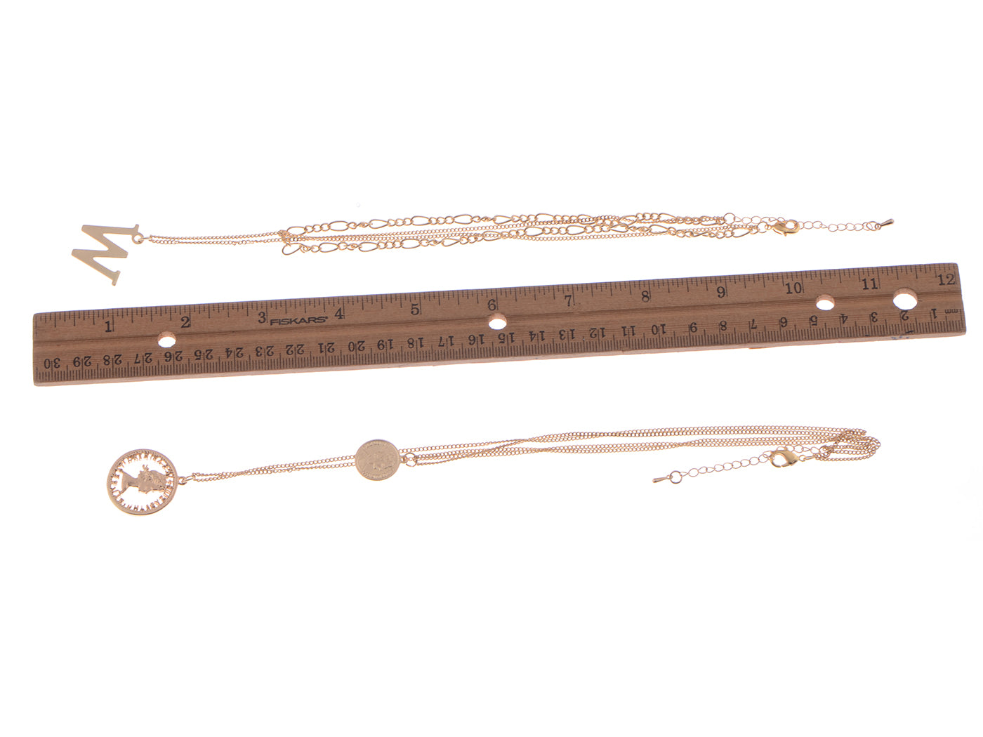 Coin Pendant W Initial Charm Layered Chains Choker Necklace Anniversary Set