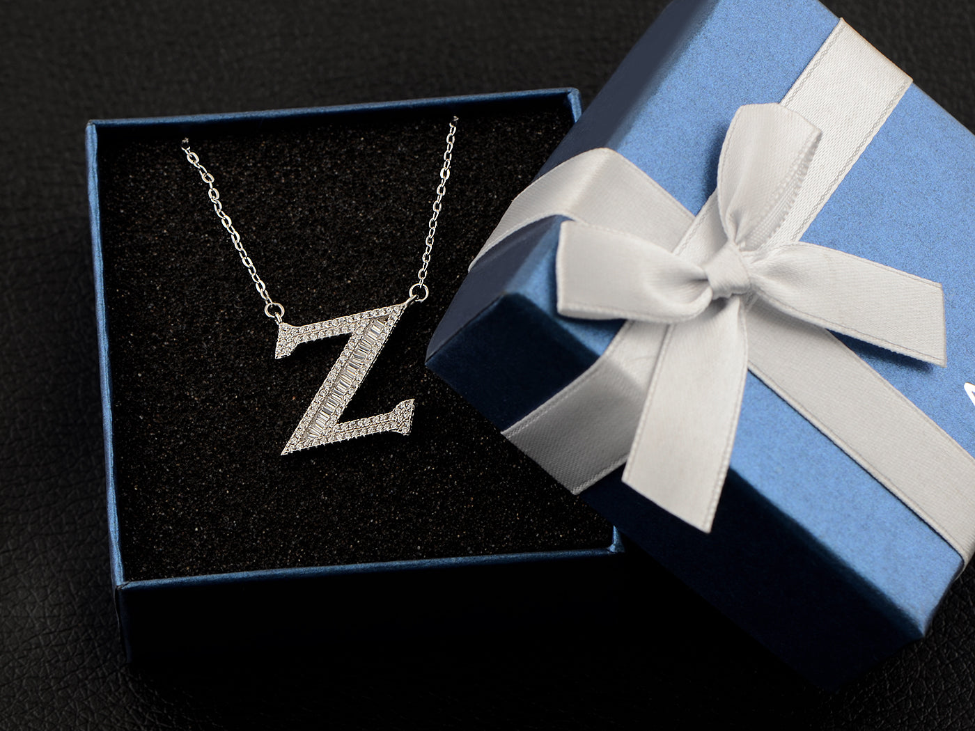 925 Silver Chain Zircon 26 Alphabet Initial Letter Pendant Necklace