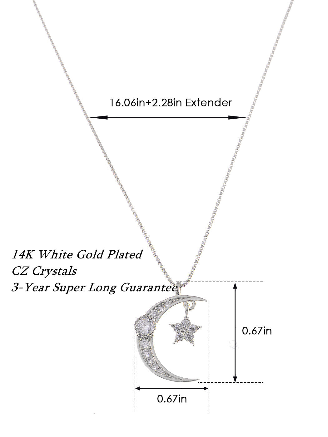 14K Gold Plated Cubic Zirconia Crescent Moon & Star Necklace