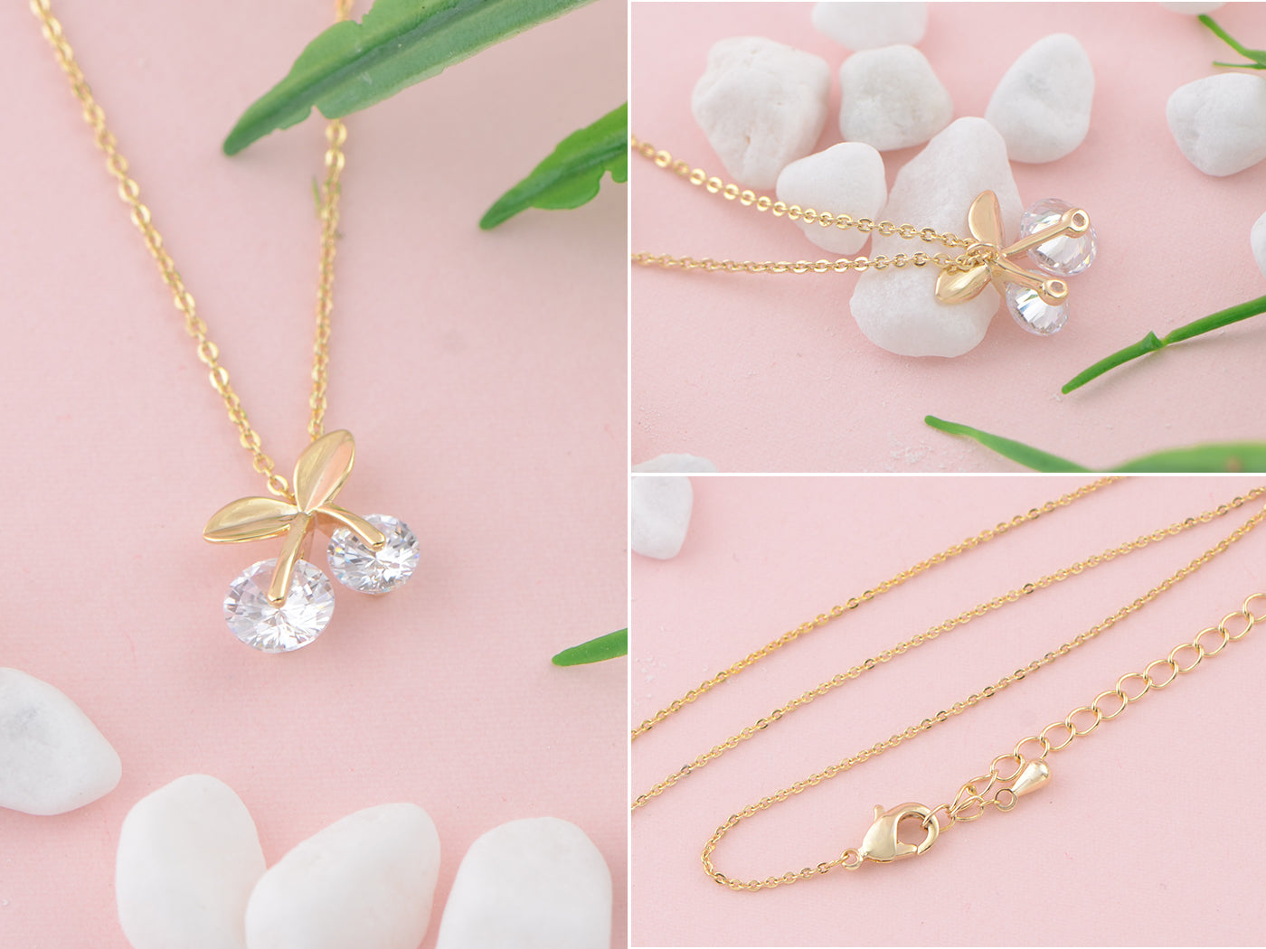 14k Gold Plated Cute Crystal Cherry Adjustable Necklace