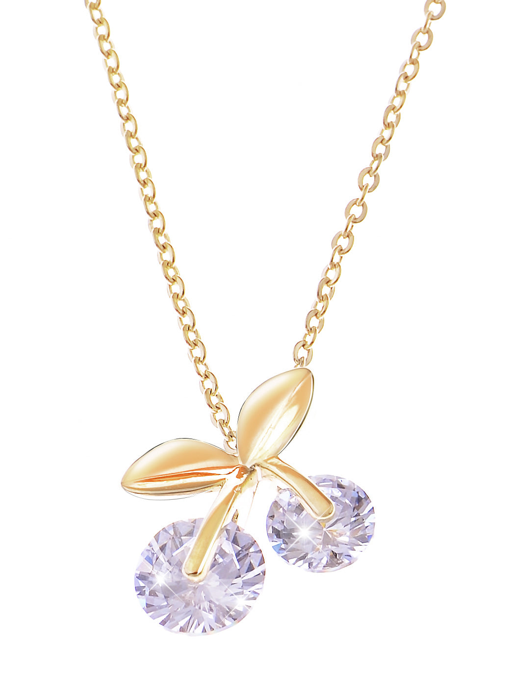 14k Gold Plated Cute Crystal Cherry Adjustable Necklace