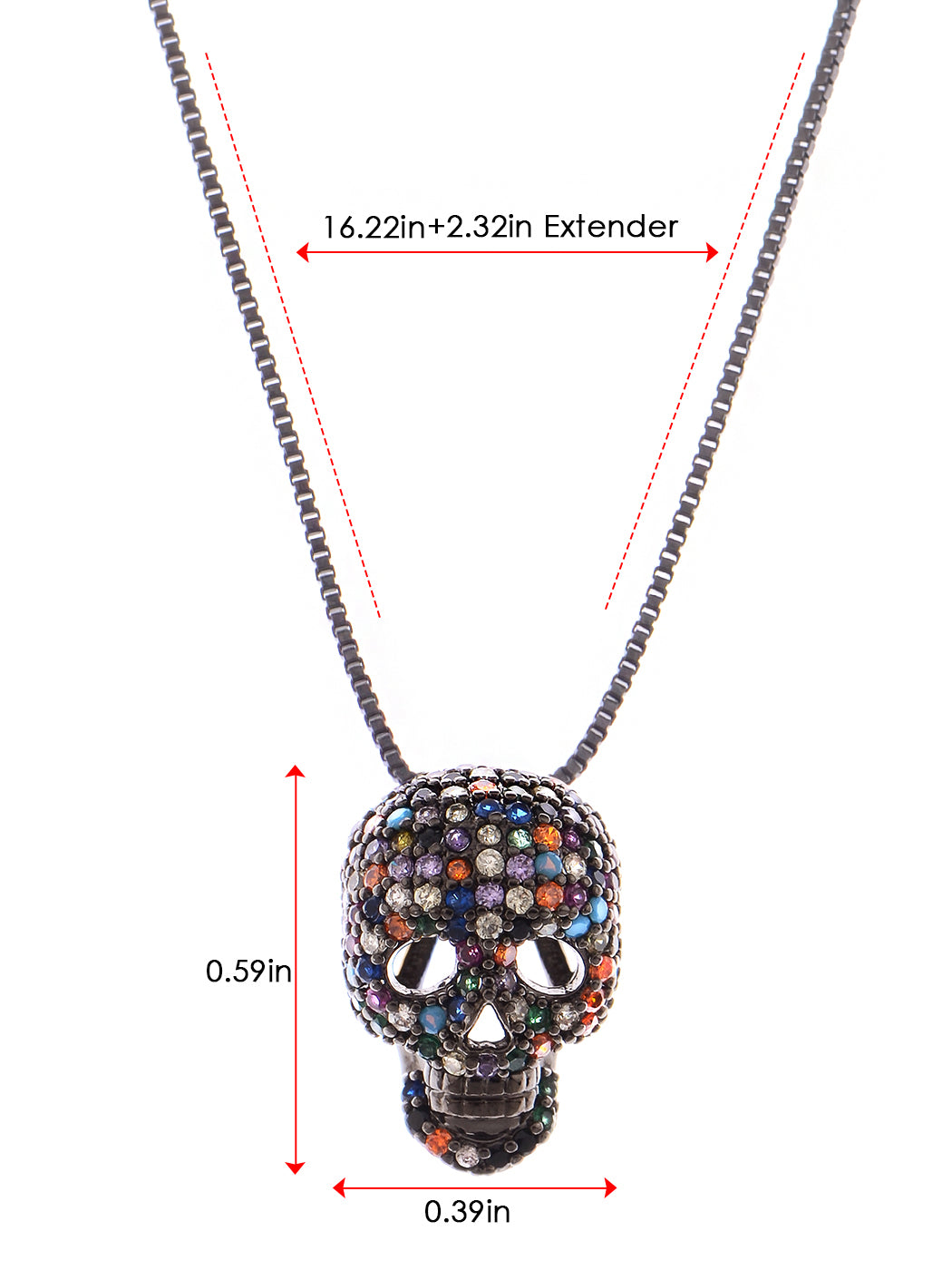 Iridescent Halloween Skeleton Skull Head Pendant Necklace