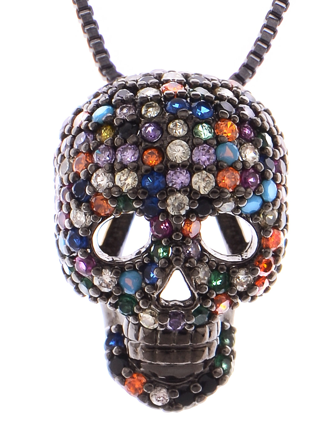 Iridescent Halloween Skeleton Skull Head Pendant Necklace