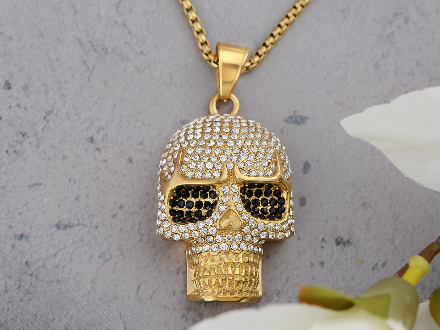 Iridescent Halloween Skeleton Skull Head Pendant Necklace