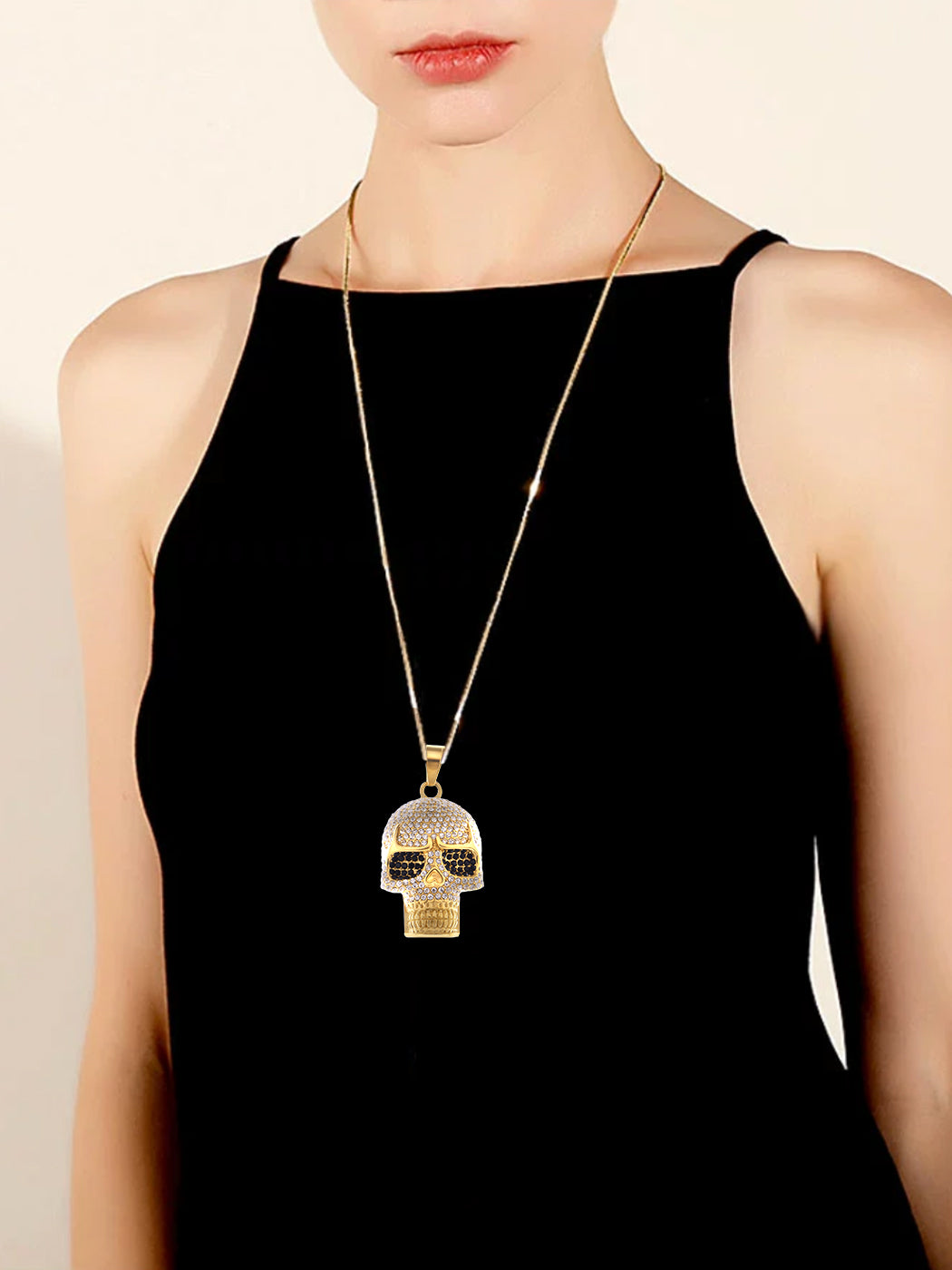 Iridescent Halloween Skeleton Skull Head Pendant Necklace