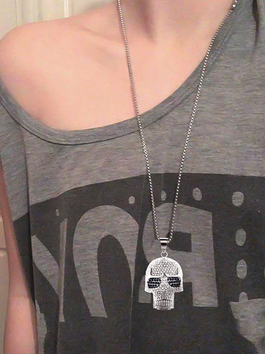 Iridescent Halloween Skeleton Skull Head Pendant Necklace