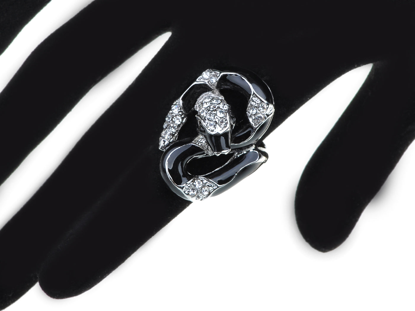 Black Enamel Egyptian Snake Sized Jewelry Gothic Ring