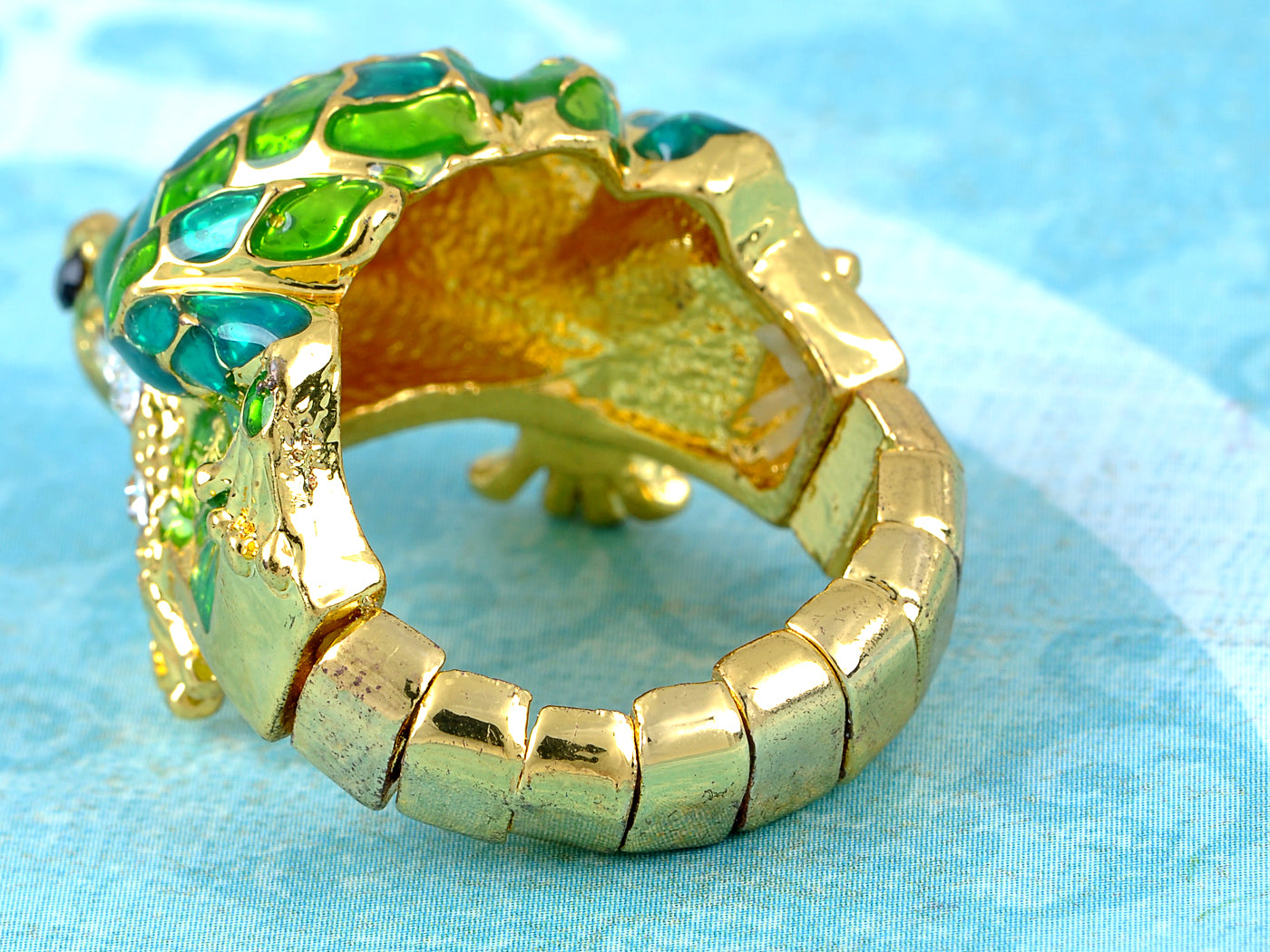 Toad Frog Enamel Green Blue Painted Sized Ring