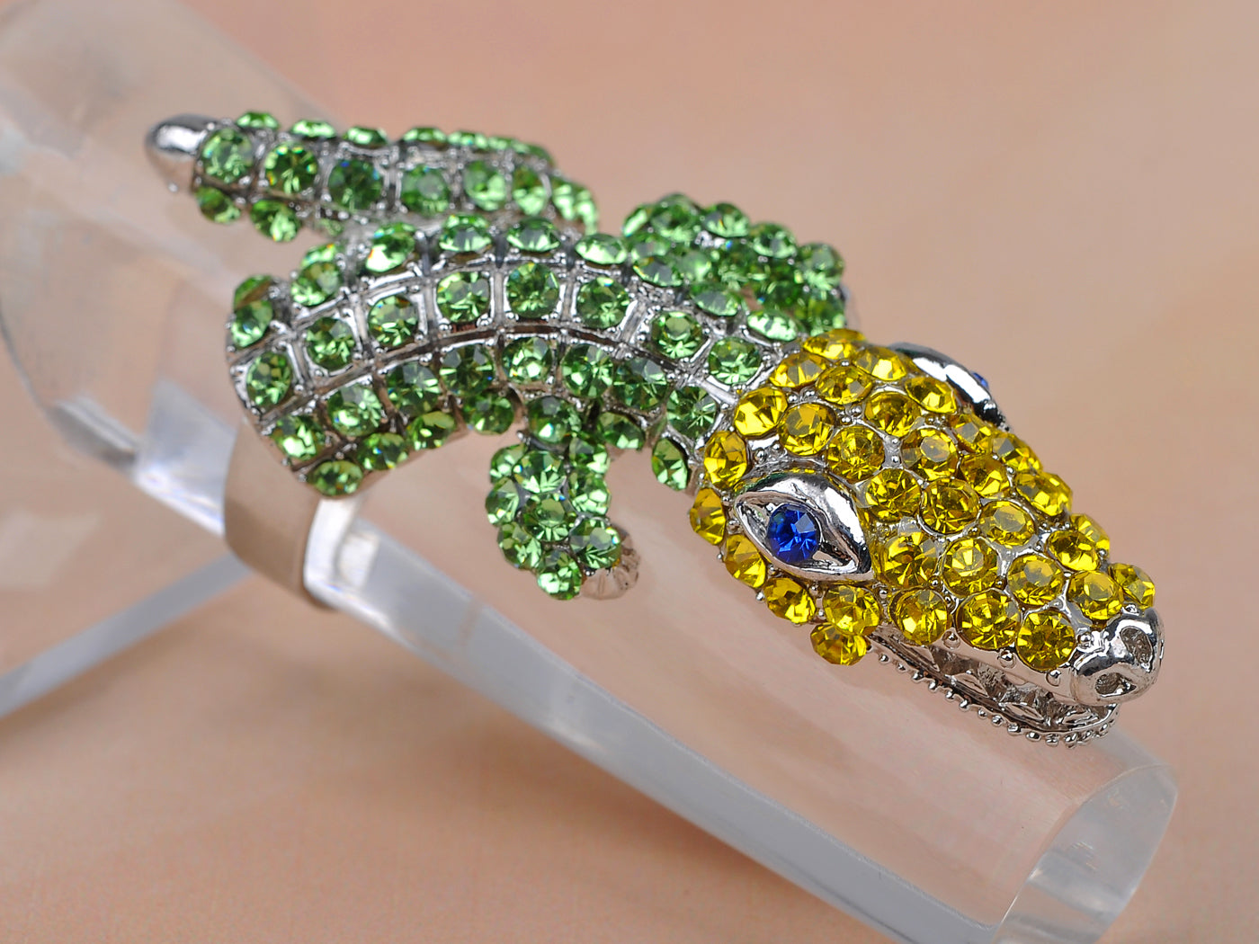 Green Peridot Yellow Big Head Alligator Reptile Jewelry Ring