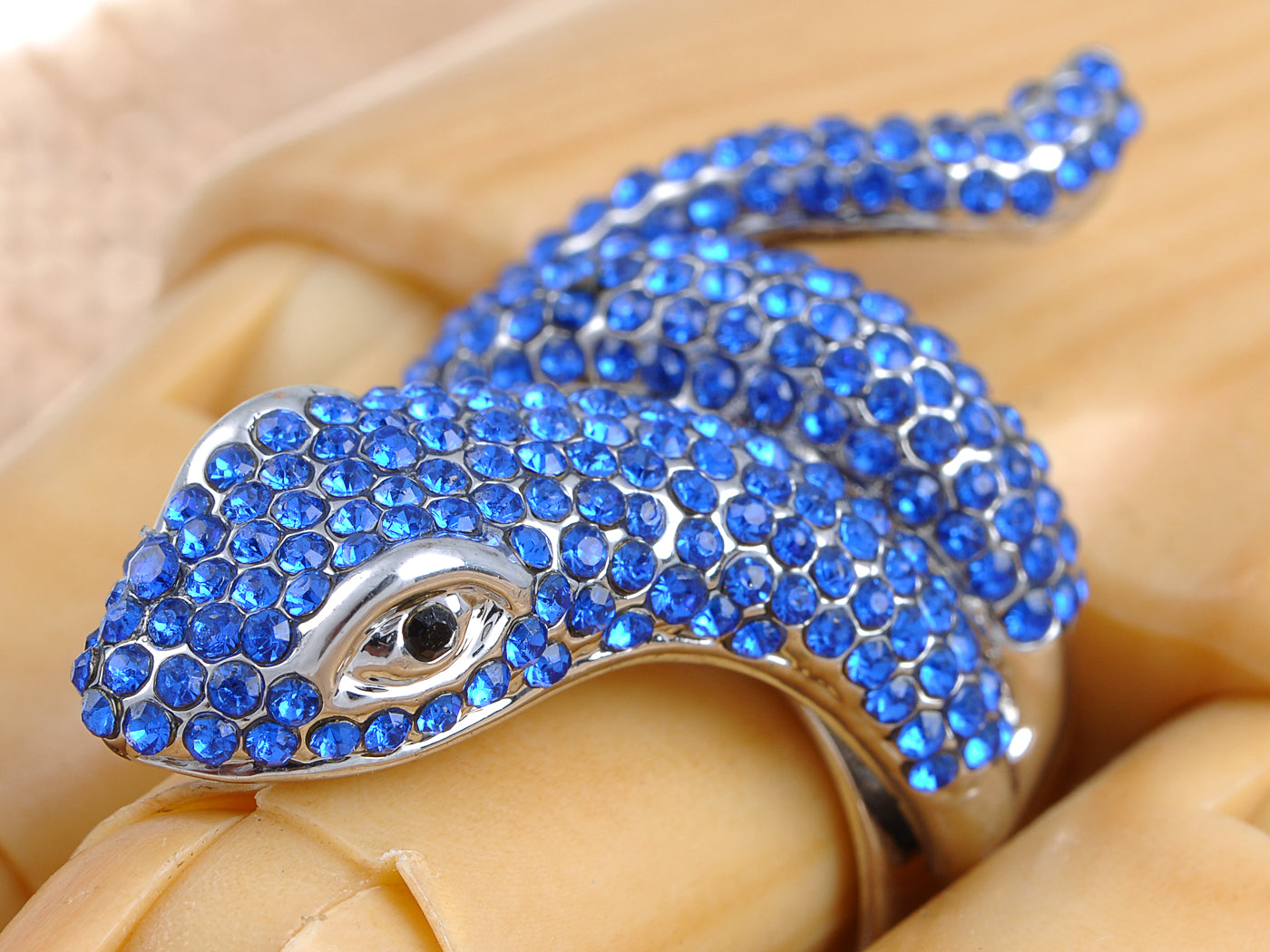 Blue Midgard Serpent Coiled Snake Wrap Statement Halloween Gothic Ring