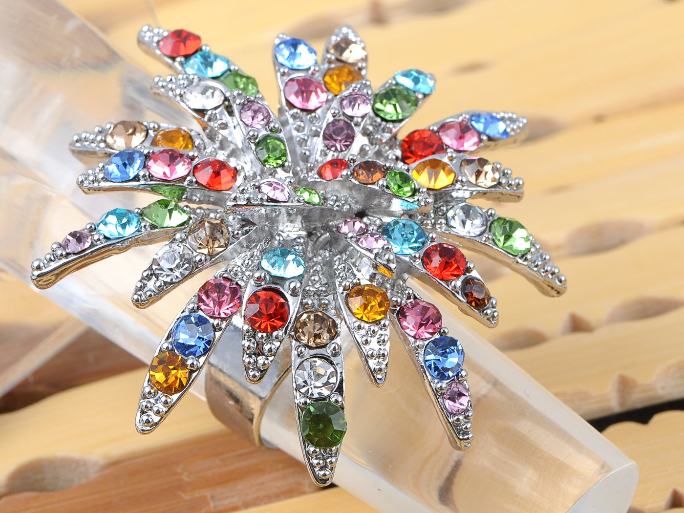 Over Sized Multicolor Ethnic Floral Rainbow Flower Ring