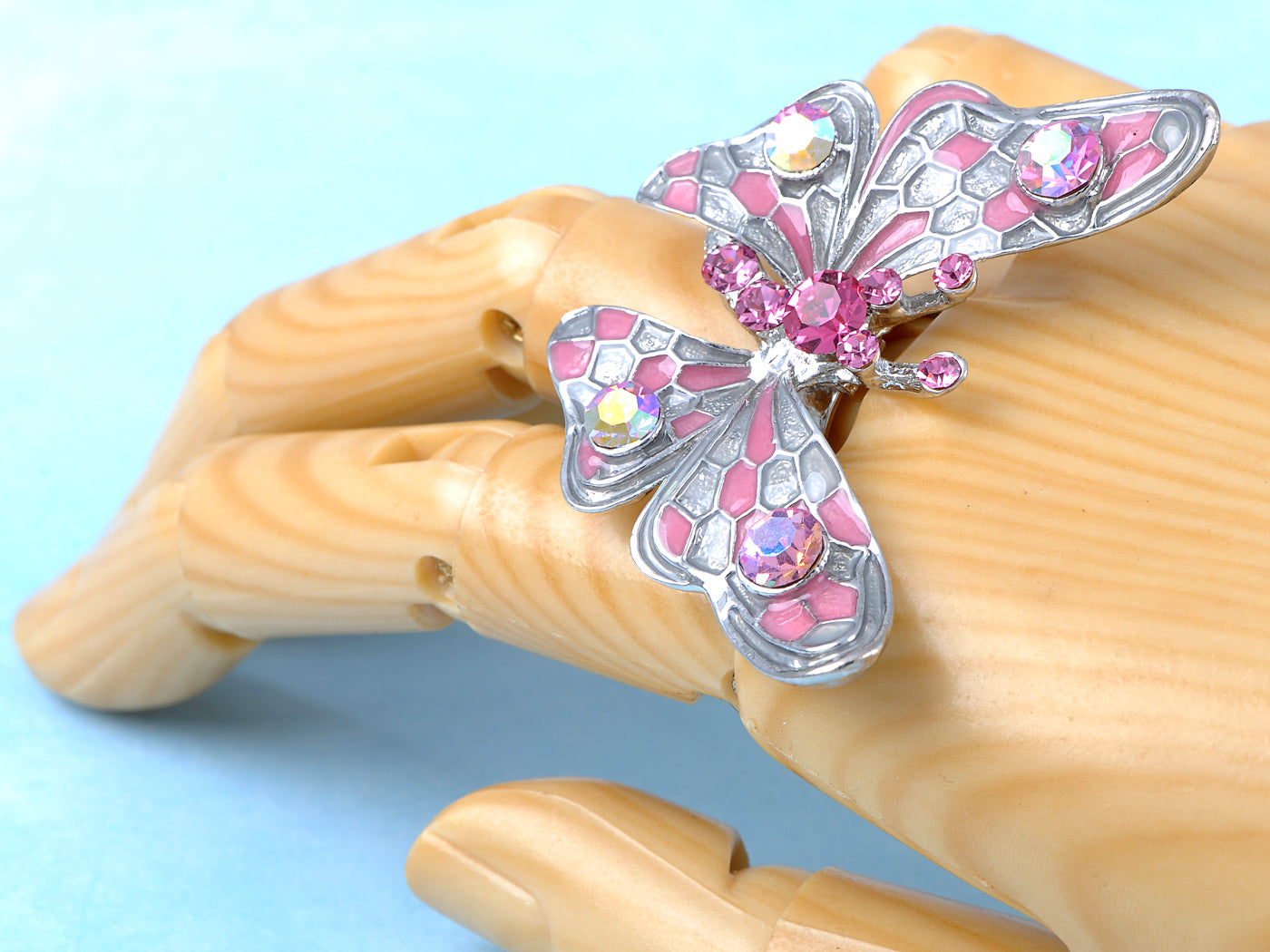 Pink Sparkle Enamel Wing Body Butterfly Ring