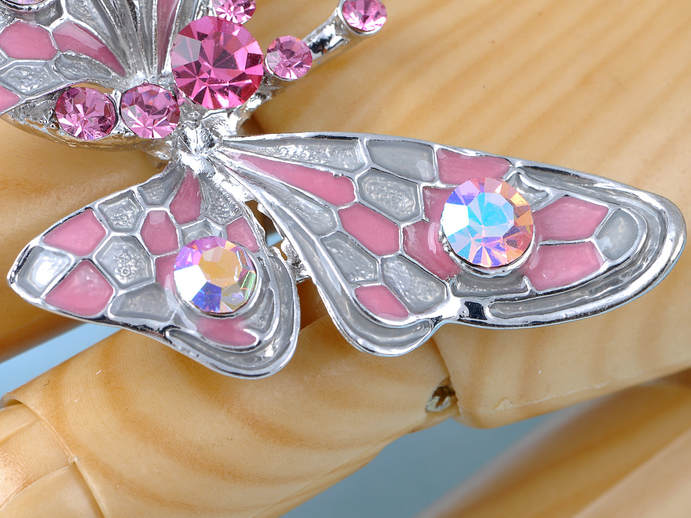 Pink Sparkle Enamel Wing Body Butterfly Ring