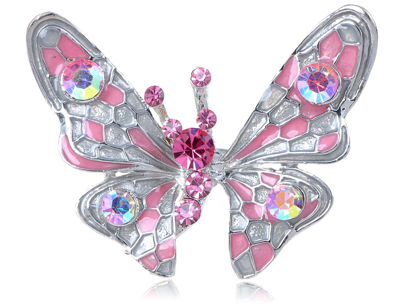 Pink Sparkle Enamel Wing Body Butterfly Ring