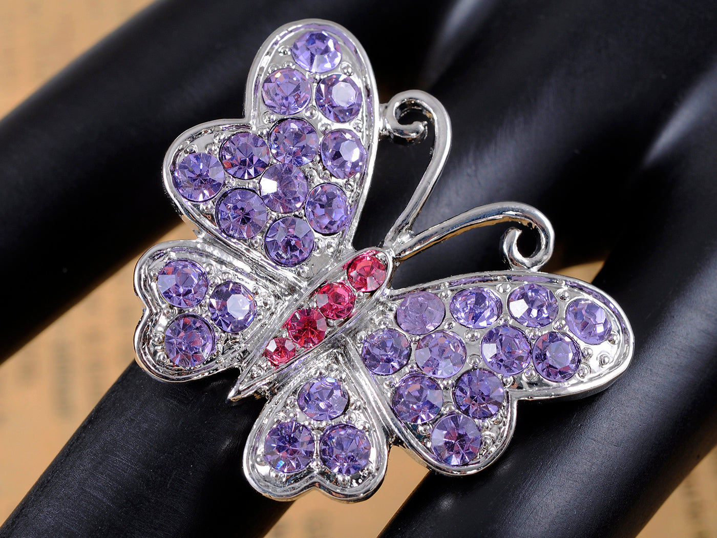 Silver Purple Spring Butterfly Ring