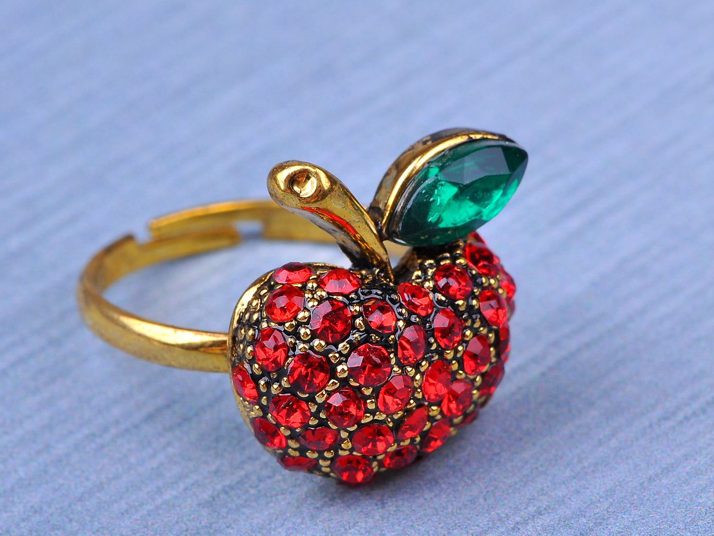Gold Red Snow White Apple Fruit Leaf Ring