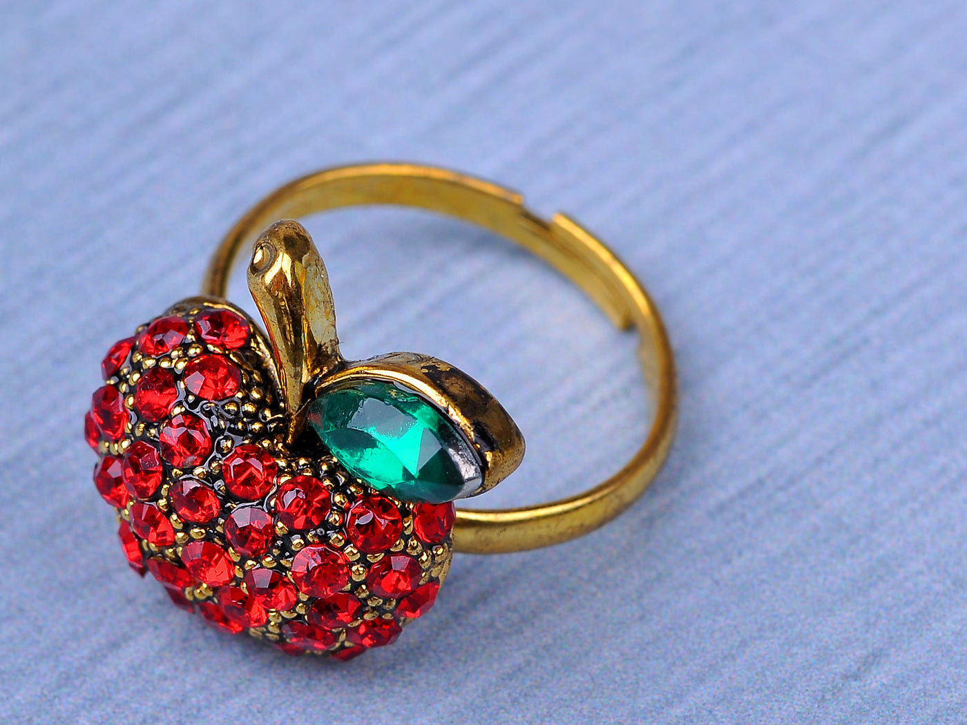 Gold Red Snow White Apple Fruit Leaf Ring