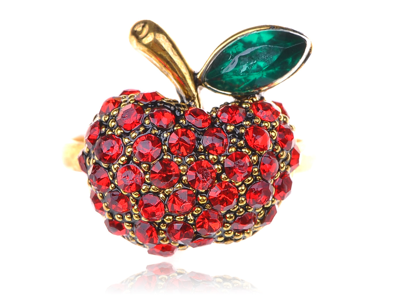 Gold Red Snow White Apple Fruit Leaf Ring