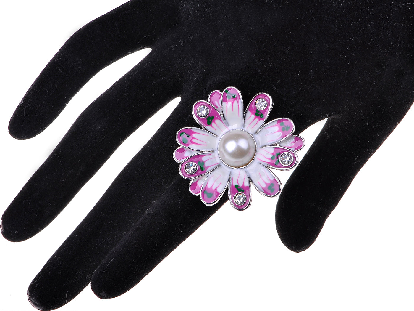 Pink Enamel Opaque Pearl Daisy Flower Floral Ring