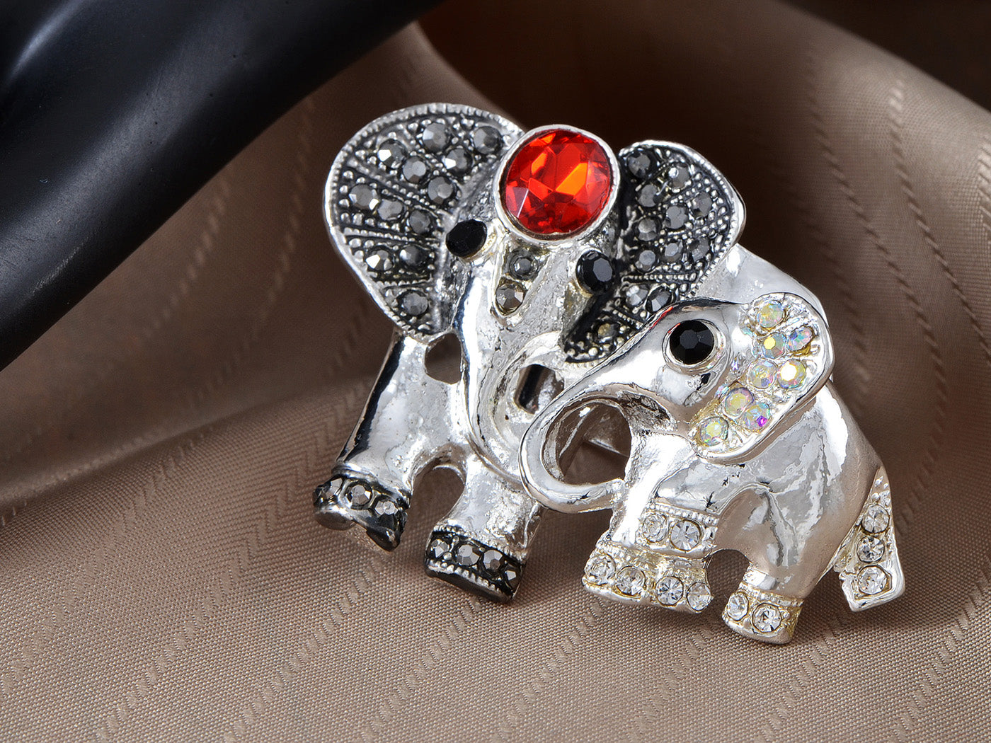 Lovely Mother Family Ruby Elephant Ring