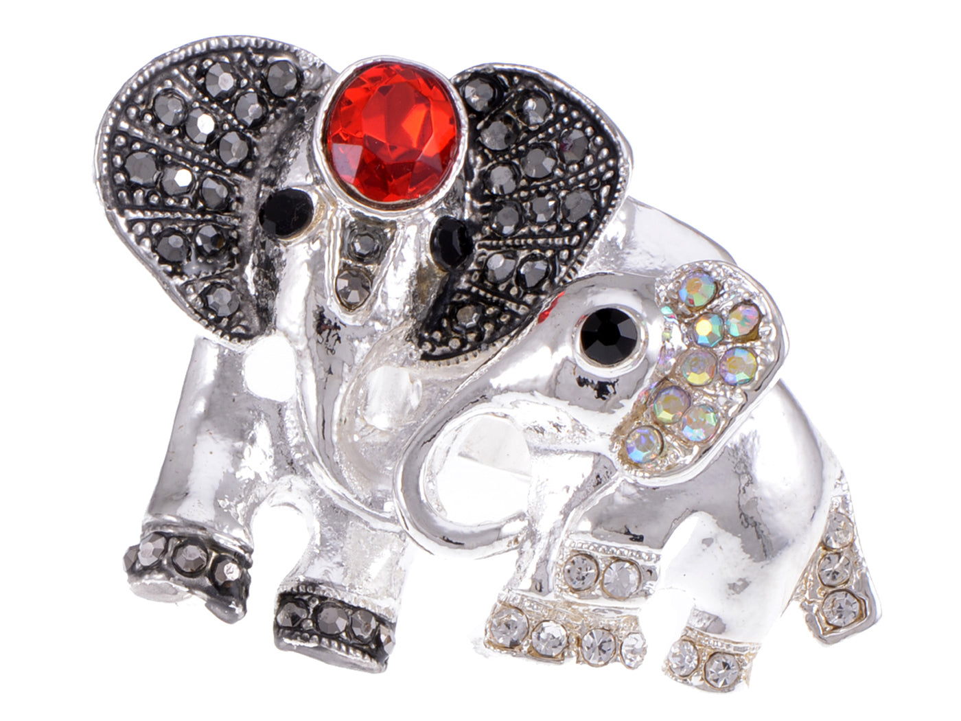 Lovely Mother Family Ruby Elephant Ring