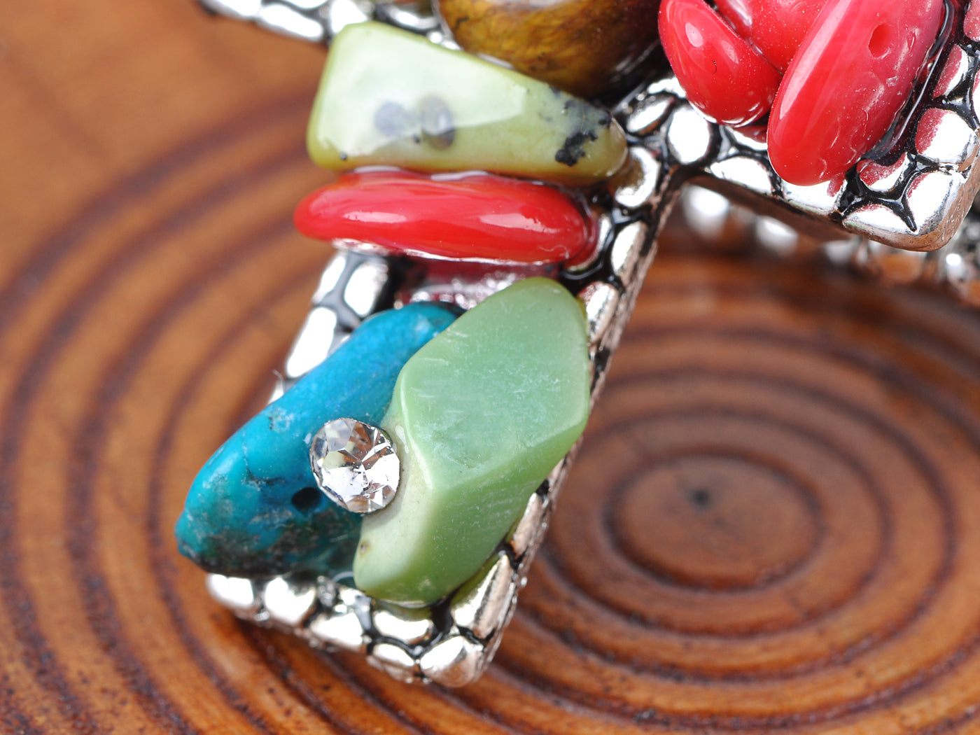 Unique Brilliant Vintage Colorful Ss Pebbles Big Cross Ring