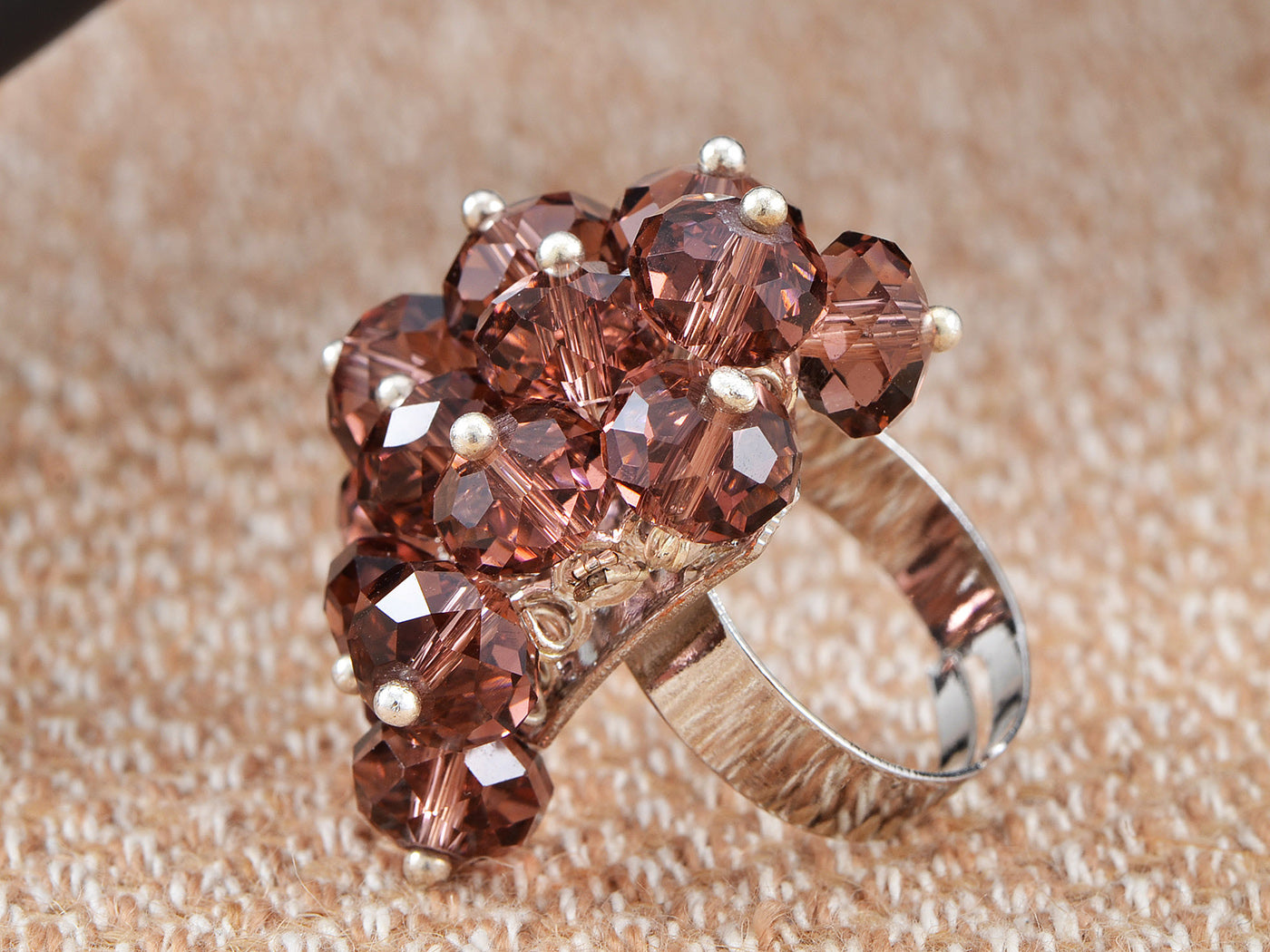 Fun Adorable Feminine Rose Pink Cluster Beaded Ring