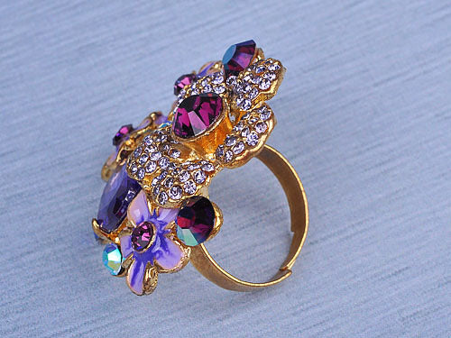 Amethyst Cluster Tropical Hawaiian Flower Ring