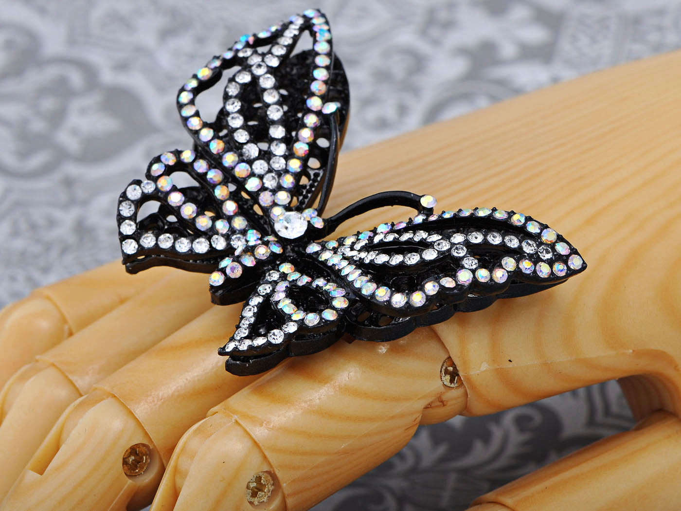 Pink Sparkle Enamel Wing Body Butterfly Ring