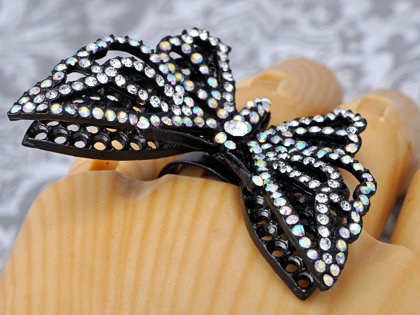 Pink Sparkle Enamel Wing Body Butterfly Ring