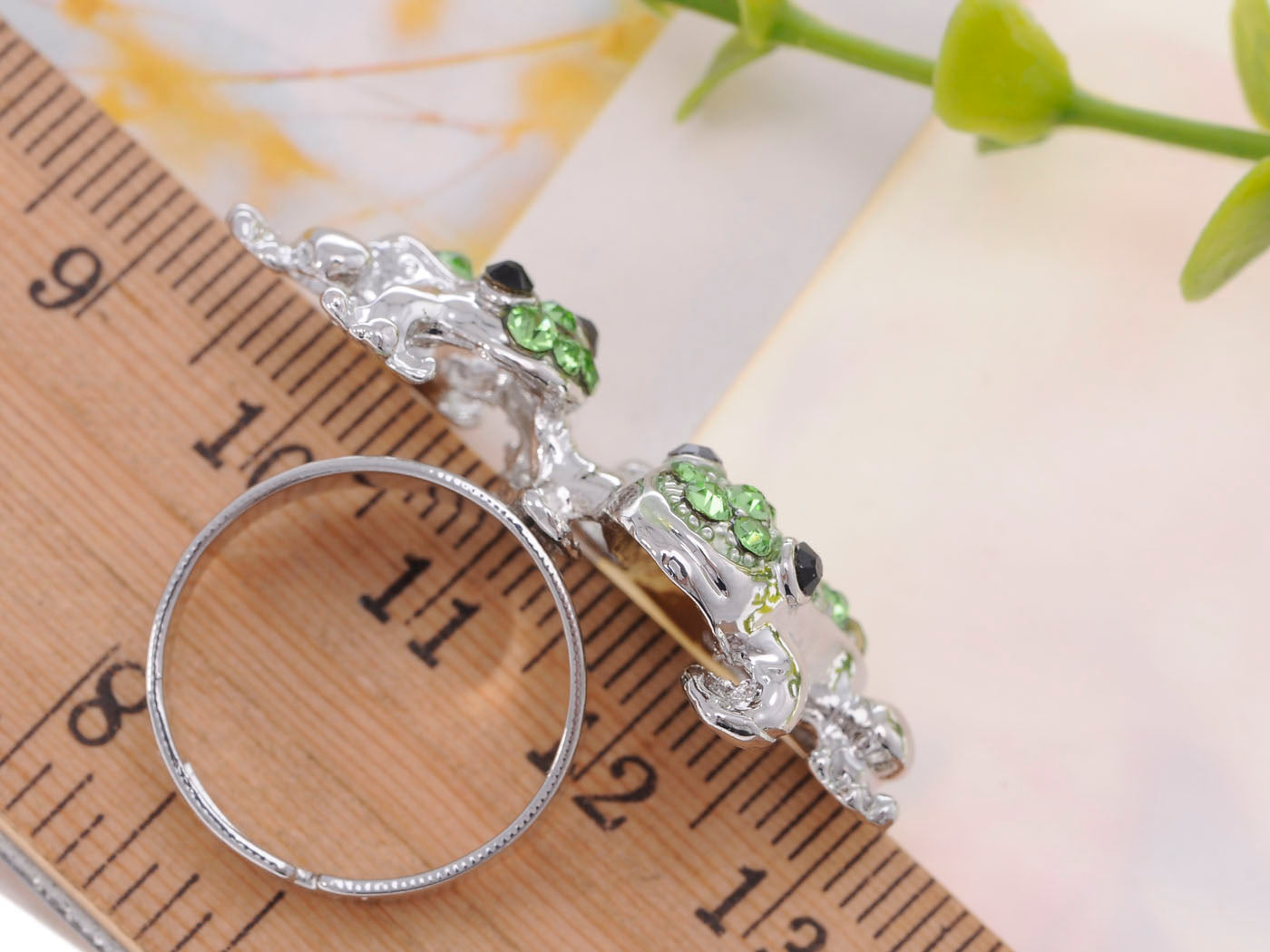 Lime Green Cartoon Frog Pair Peridot Ring