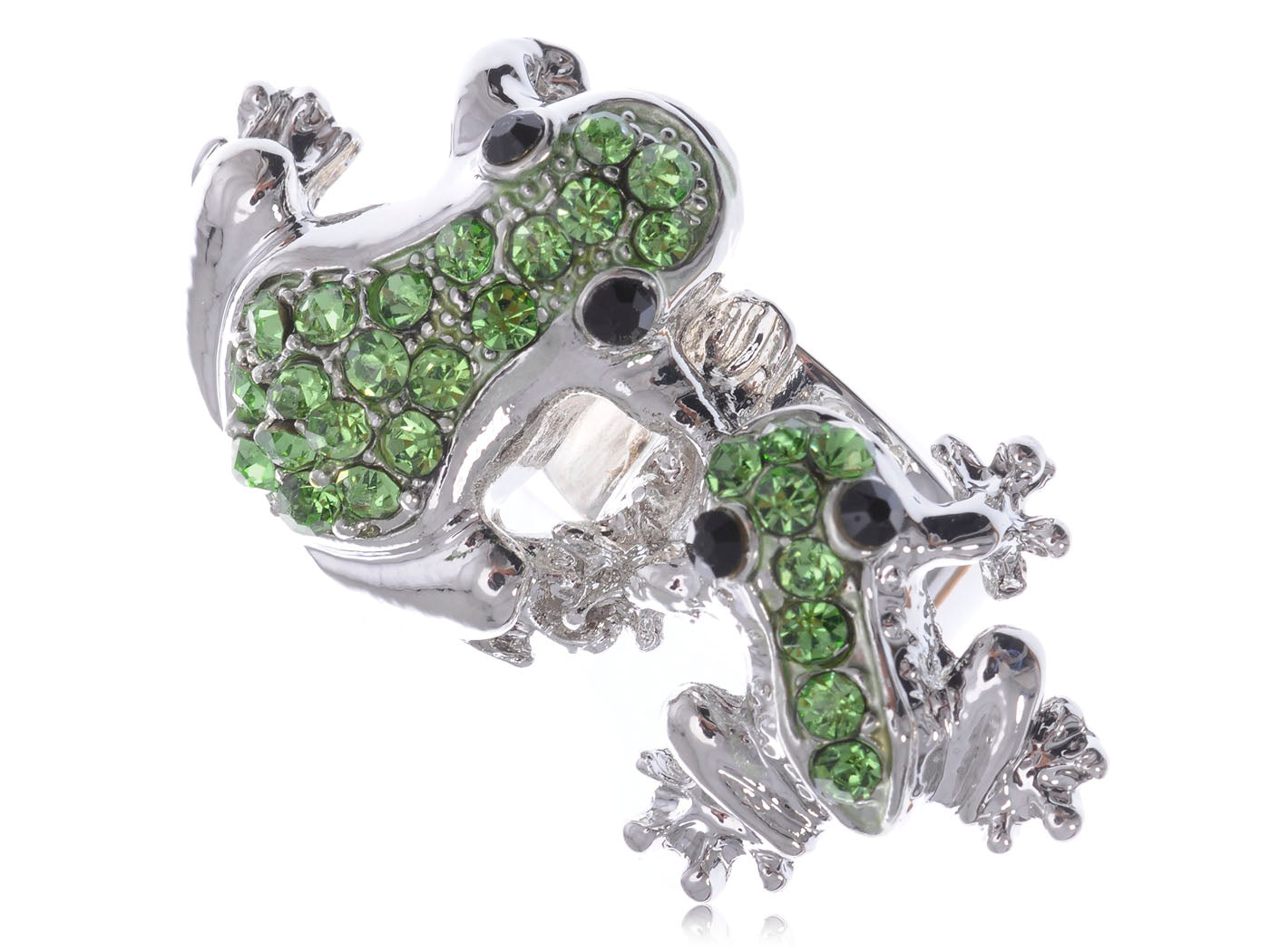 Lime Green Cartoon Frog Pair Peridot Ring