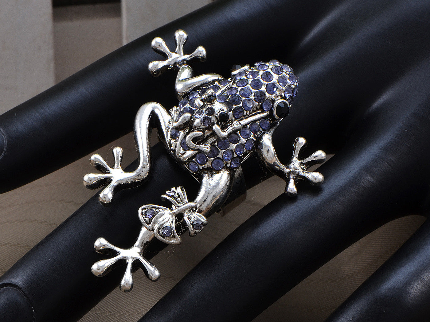 Silver Tanzanite Purple Colored Frog Bow Ring