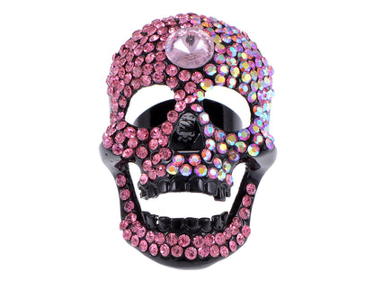 Hot Pink Happy Head Skull Black Ring