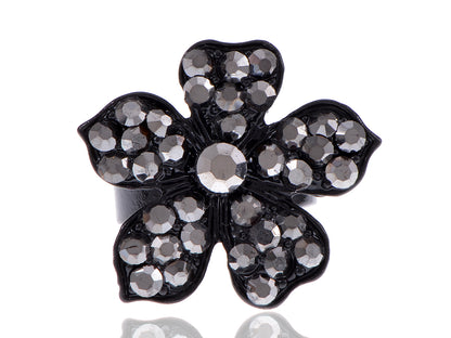 Jet Black Floral Flower Daisy Petals Ring