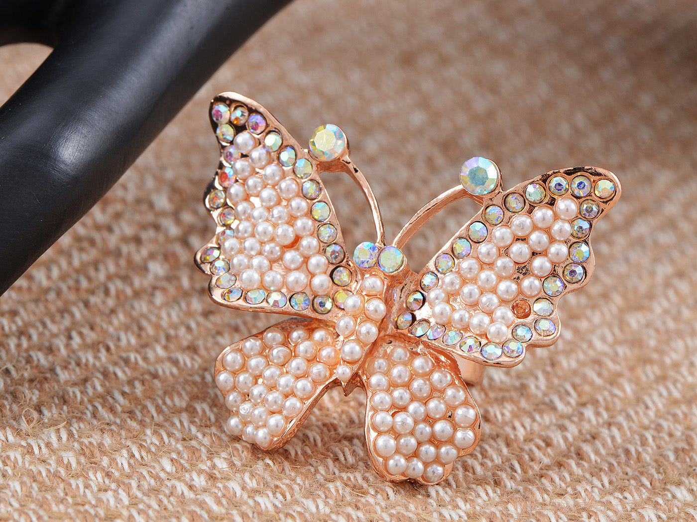 Colorful Pink Bead Butterfly Ring