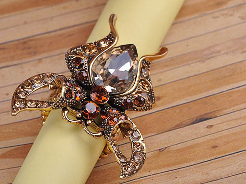 Antique Gold Topaz Folded Wing Butterfly Moth Bug Ring