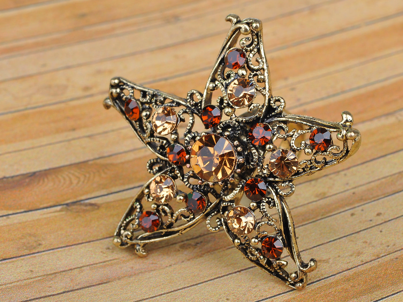 Antique Red Ruby Topaz Starfish Star Ring
