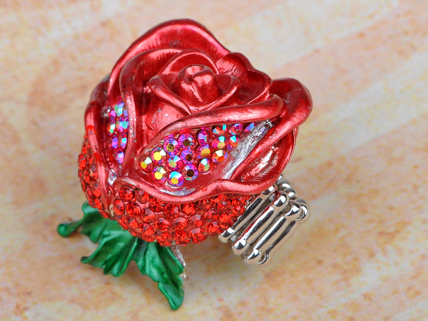 Red Green Floral Flower Rose Ring