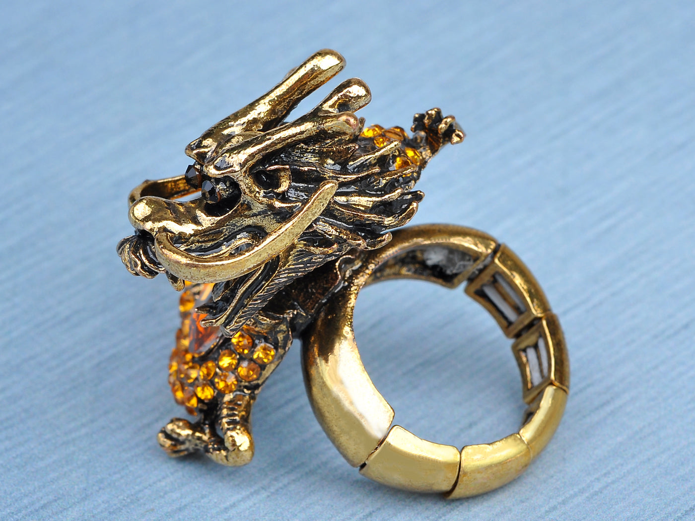 Topaz Color Vintage Medieval Fantasy Mystic Dragon Zodiac Ring
